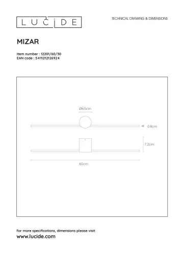 Подсветка для картин LED Mizar 12201/60/30 Lucide чёрная в стиле современный фото 3